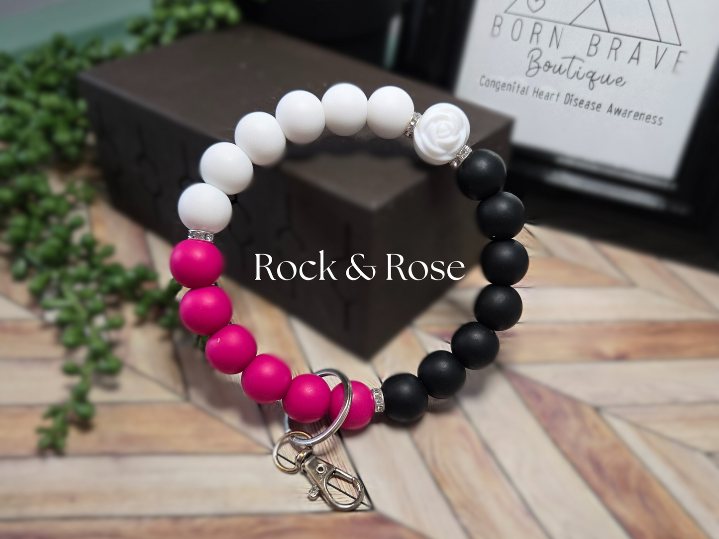 Wristlet-Silicone Beads-Rock & Rose