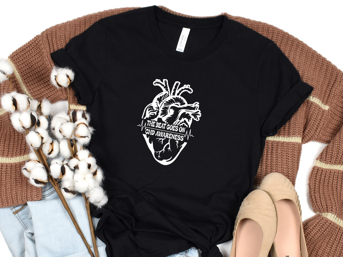 CHD Graphic Tee – Human Heart -The Beat Goes On Awareness Shirt | Celebrate Strength & Resilience in Comfort-For Heart Moms-CHD Families and Supporters-Cardiac Healthcare Workers