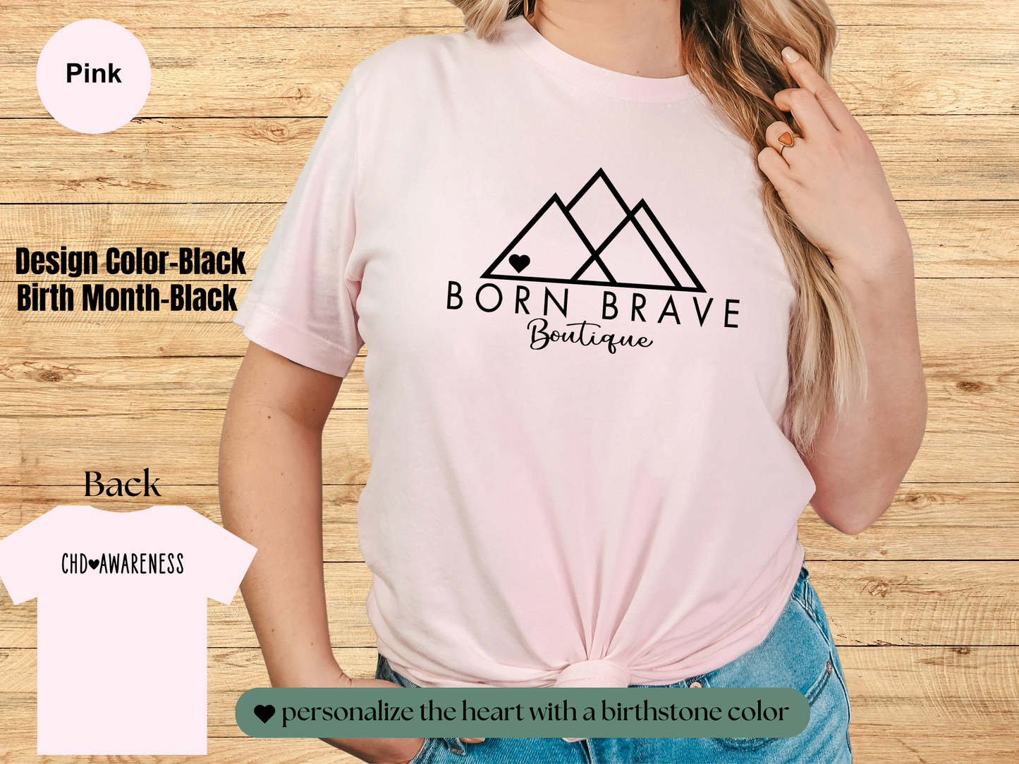 Born Brave Boutique Logo Tee – Personalized Heart Color