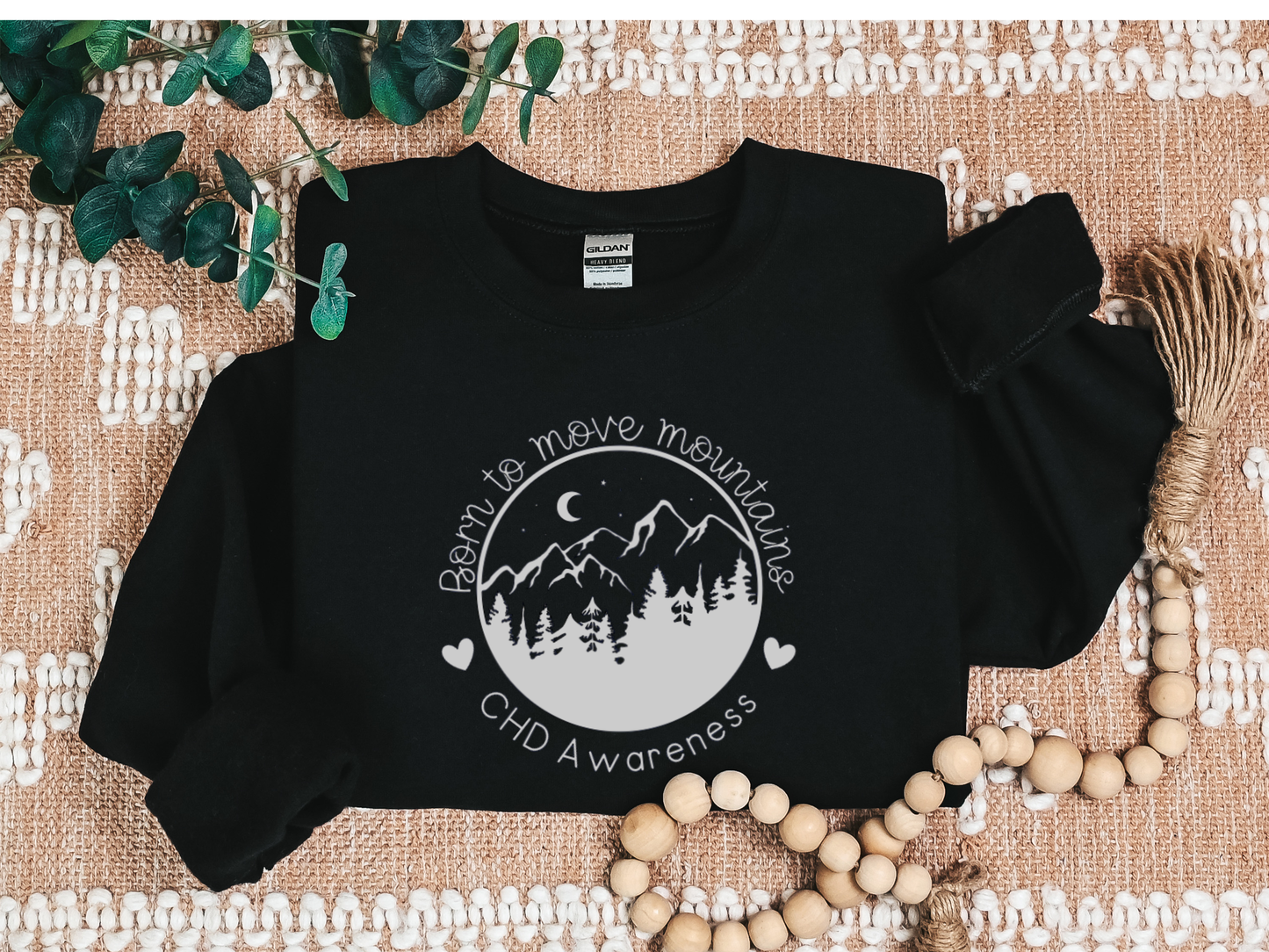 CHD Awareness Sweatshirt – “Born to Move Mountains” Gildan Crew-neck Sweatshirt | Comfort + Connection for Proud Heart Moms & CHD Supporters