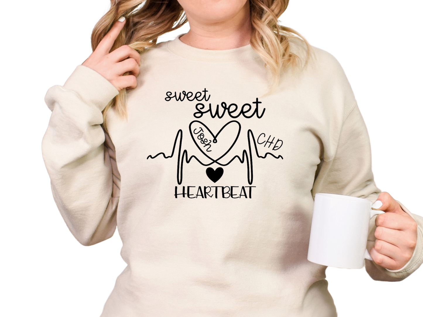 CHD Awareness Crew-Neck for Moms – Premium Gildan Sweatshirt | Wear Your Child's Heart Beat with Pride | Sweet Sweet Heartbeat