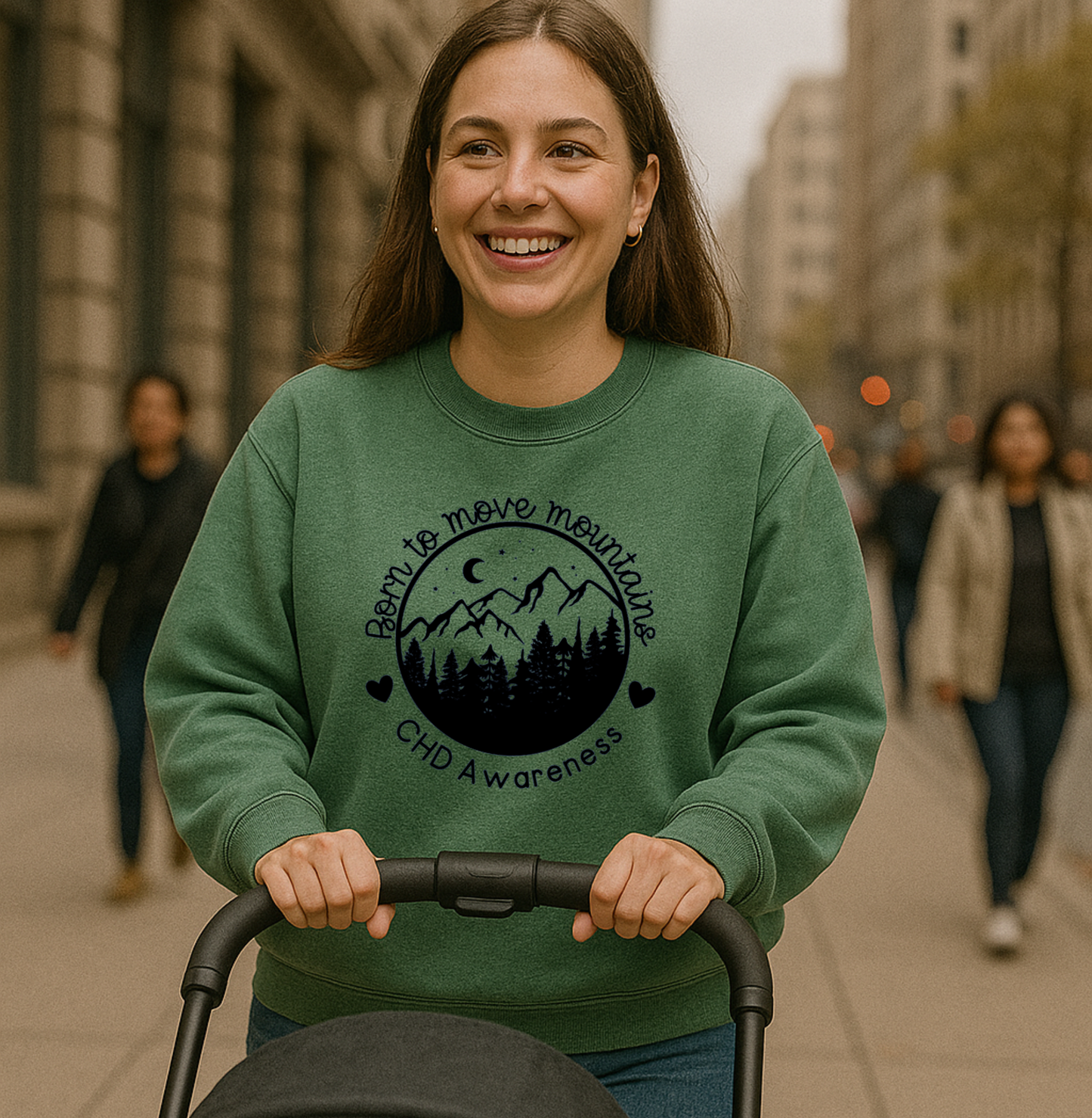 CHD Awareness Sweatshirt – “Born to Move Mountains” Gildan Crew-neck Sweatshirt | Comfort + Connection for Proud Heart Moms & CHD Supporters