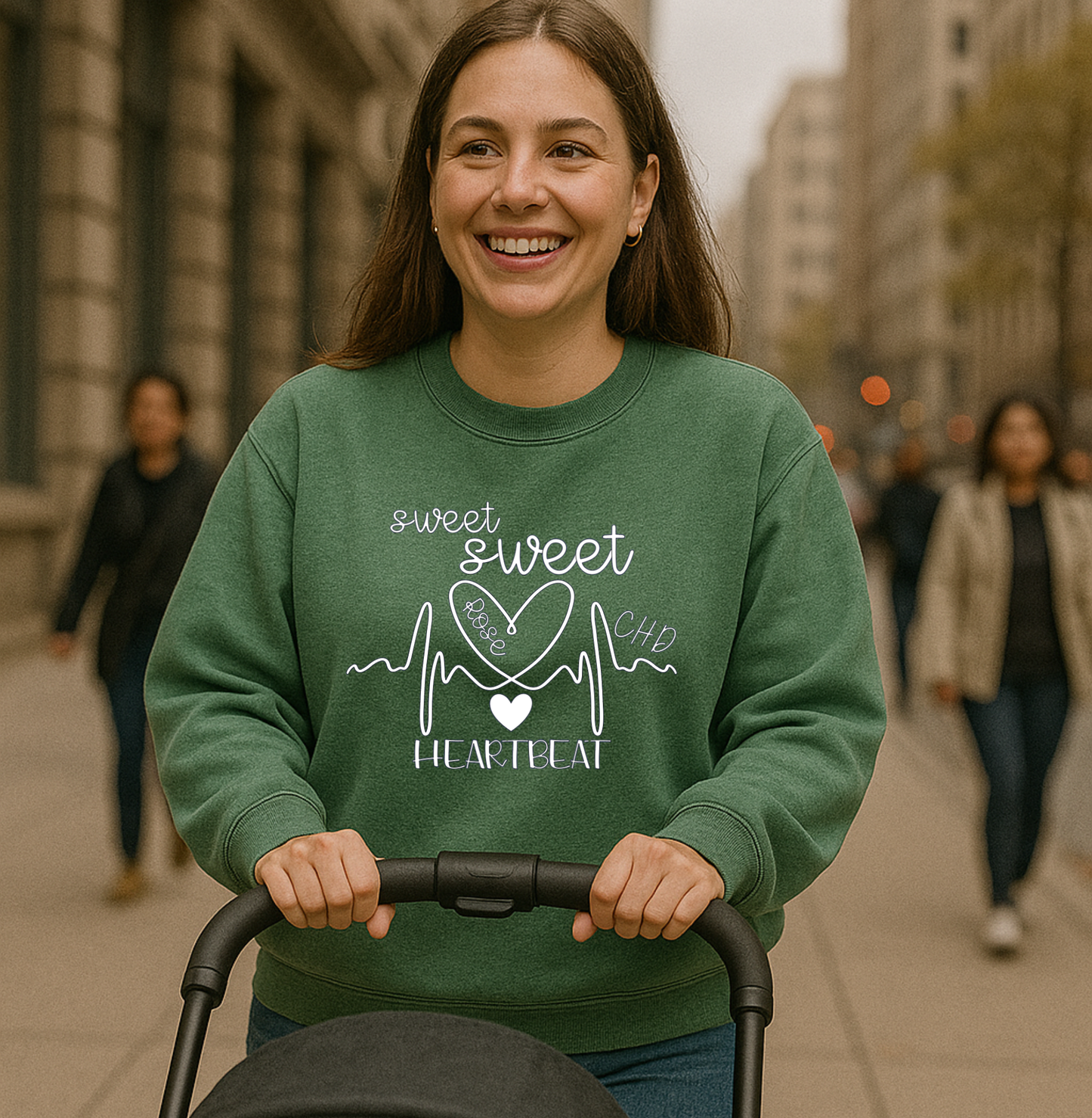 CHD Awareness Crew-Neck for Moms – Premium Gildan Sweatshirt | Wear Your Child's Heart Beat with Pride | Sweet Sweet Heartbeat