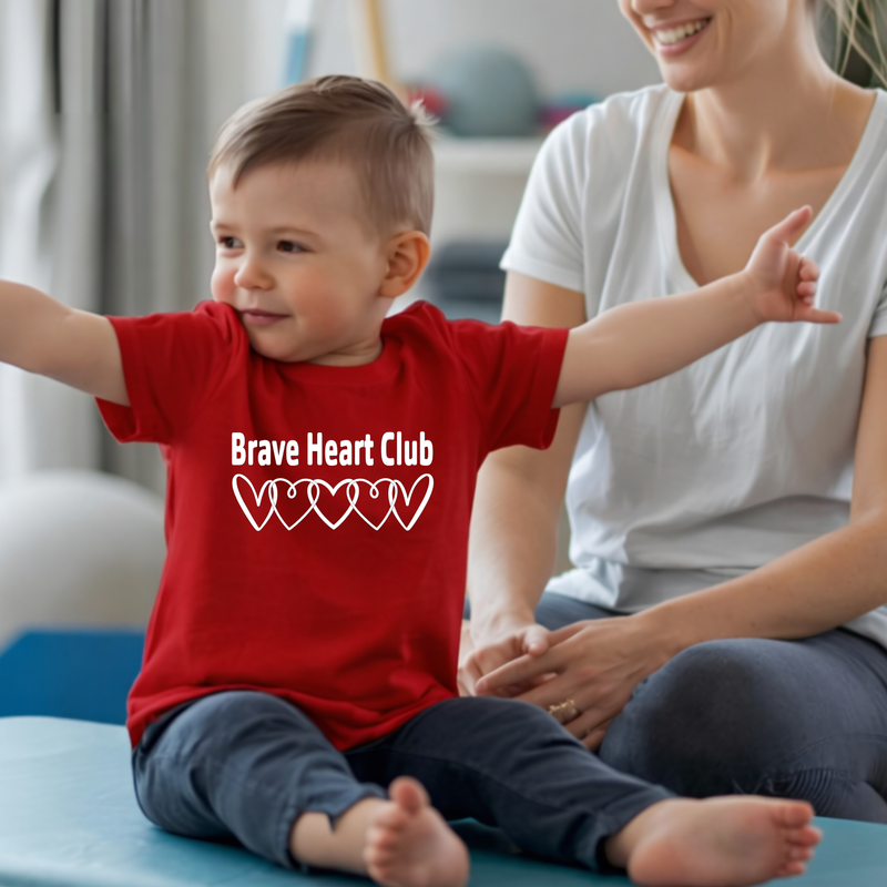 CHD Awareness Heart Warrior wearing a Brave Heart Club shirt for Heart Month