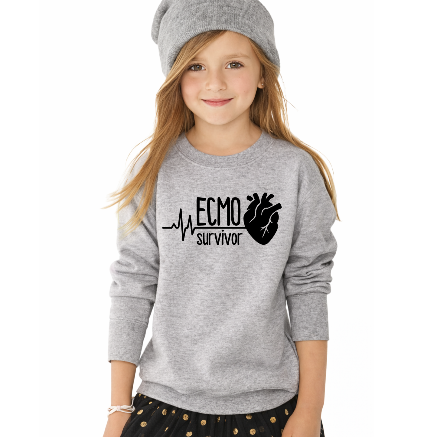 ECMO Survivor CHD Awareness Sweatshirt | Heart Warrior-Kids