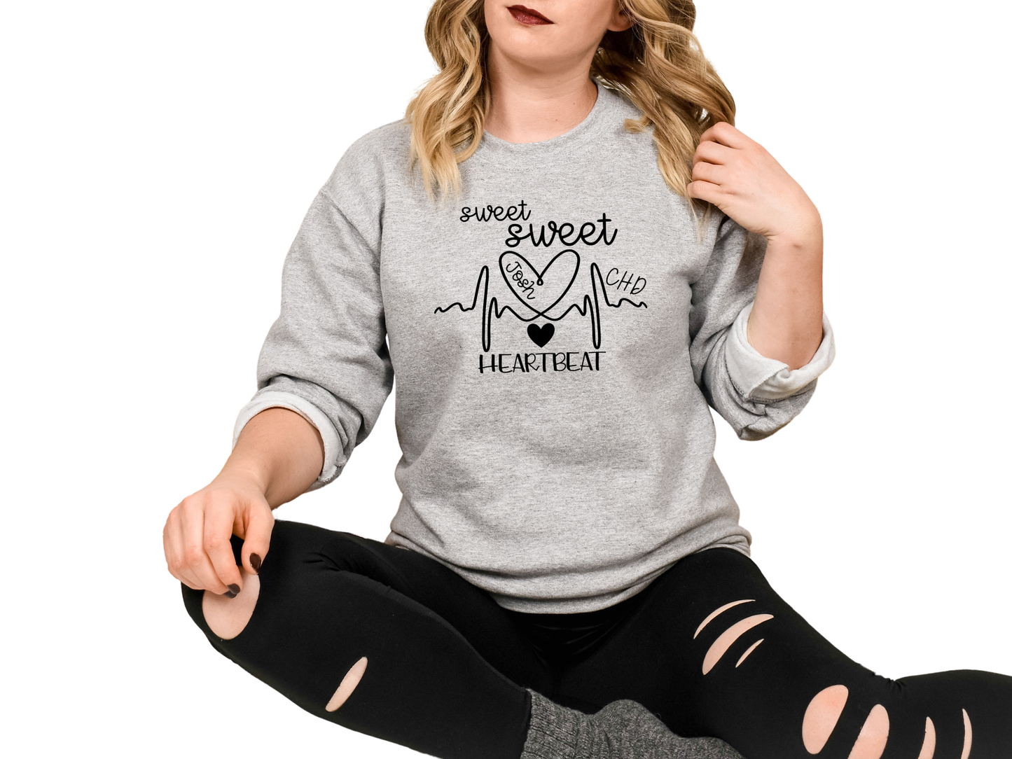 CHD Awareness Crew-Neck for Moms – Premium Gildan Sweatshirt | Wear Your Child's Heart Beat with Pride | Sweet Sweet Heartbeat
