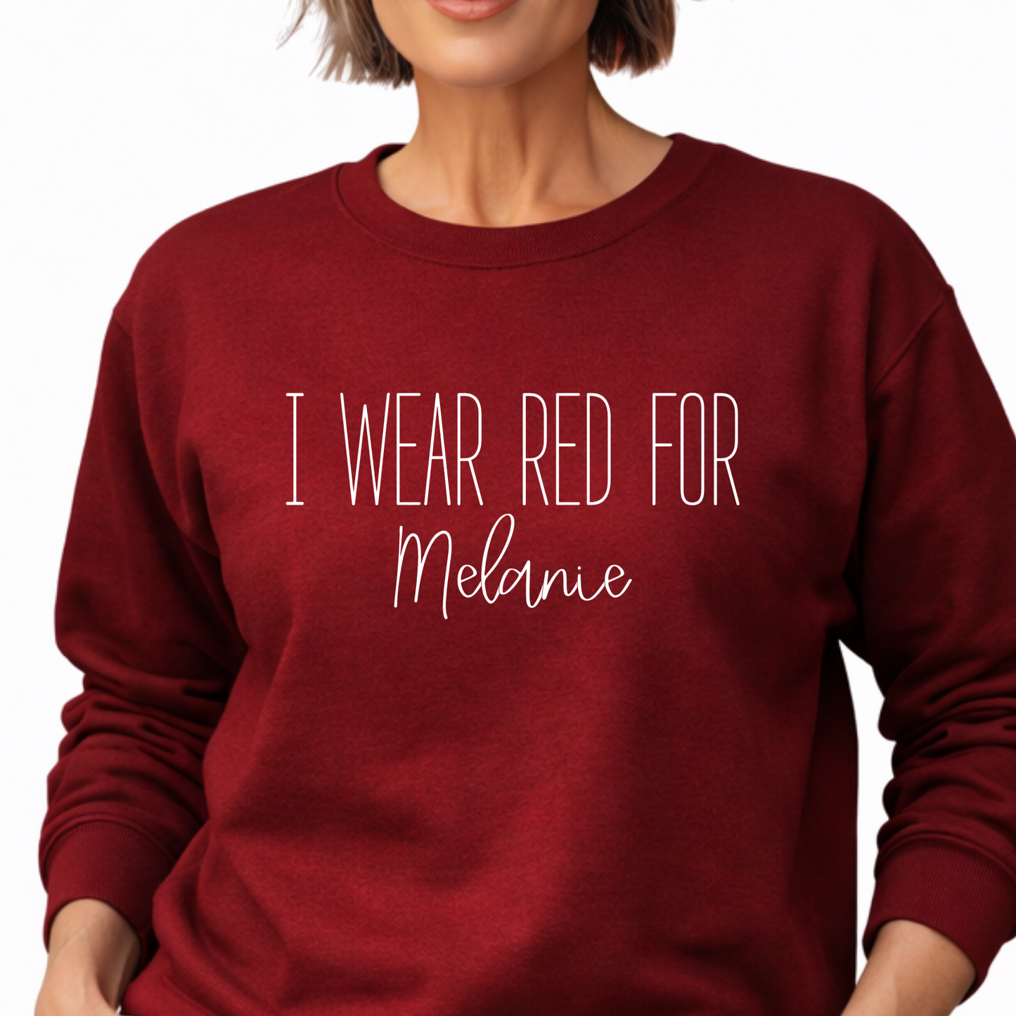 I Wear Red For | Personalized Heart Warrior Name-Sweatshirt for Grandma