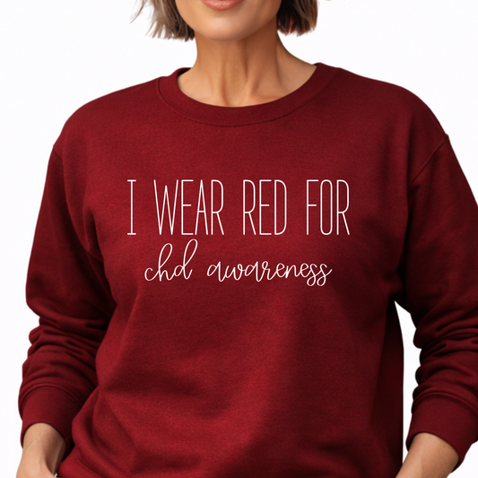 I Wear Red For CHD Awareness Sweatshirt – Gildan Crewneck for Grandma