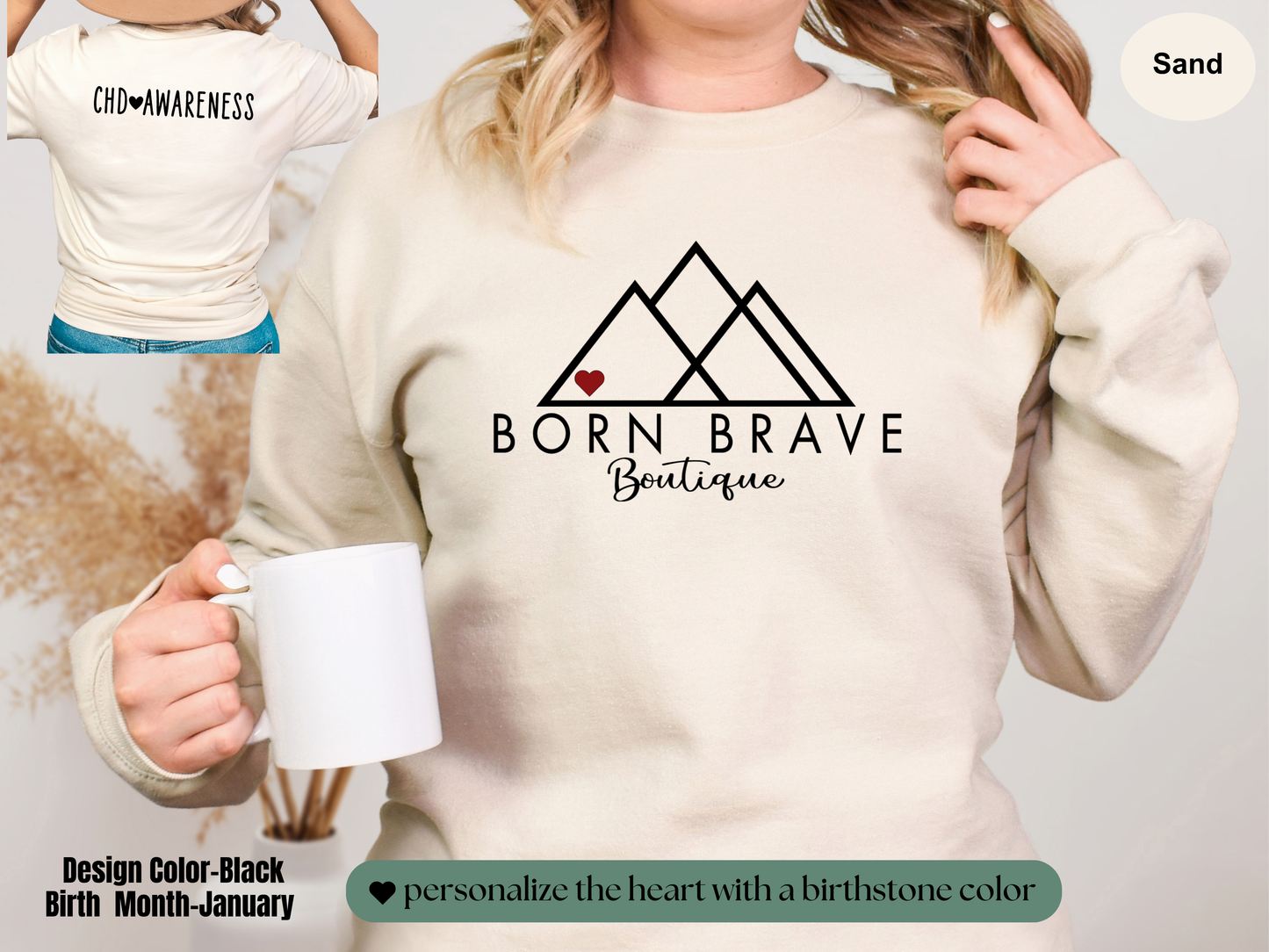 Born Brave Boutique Logo Sweatshirt – Personalized Heart Color