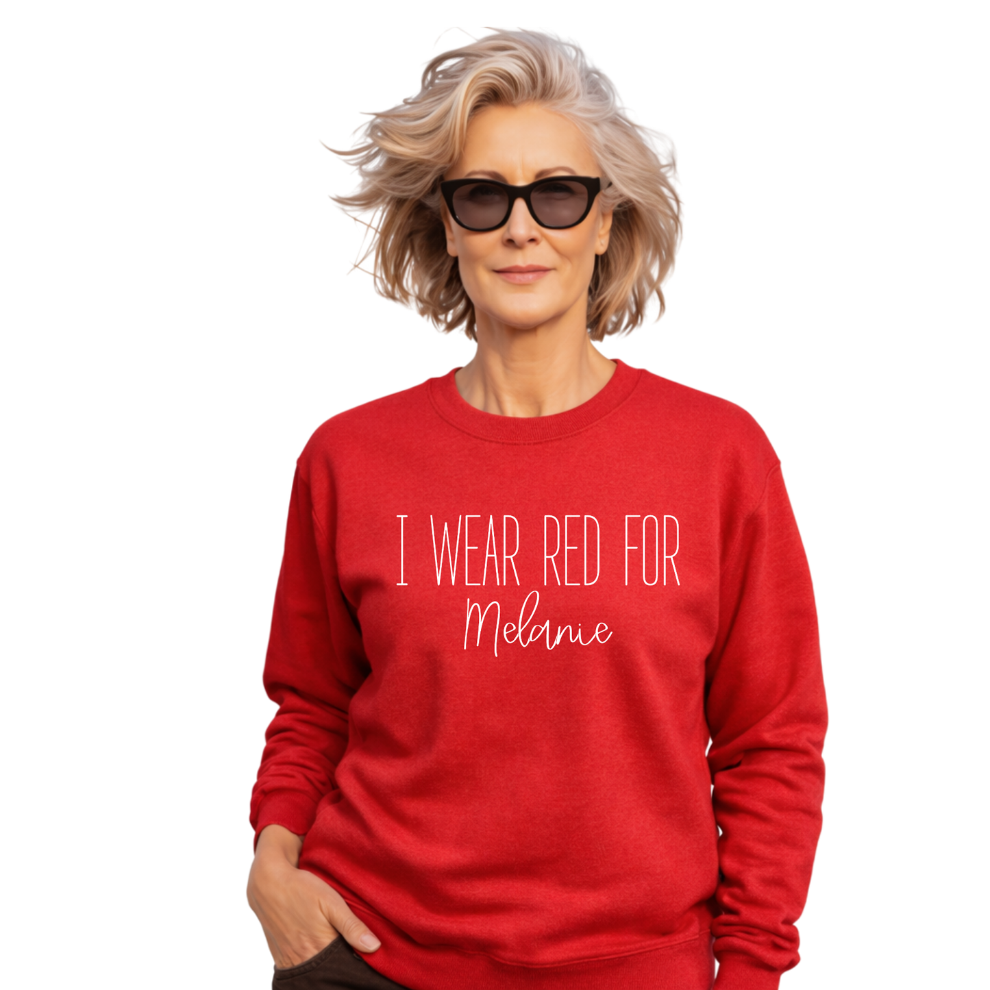I Wear Red For | Personalized Heart Warrior Name-Sweatshirt for Grandma