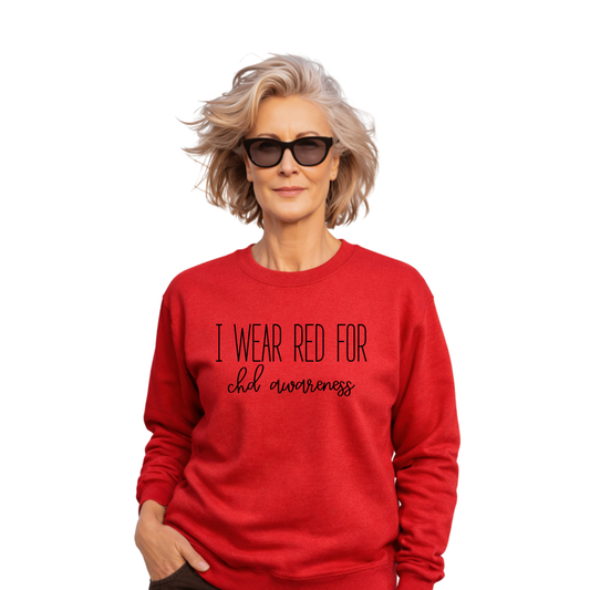 I Wear Red For CHD Awareness Sweatshirt – Gildan Crewneck for Grandma