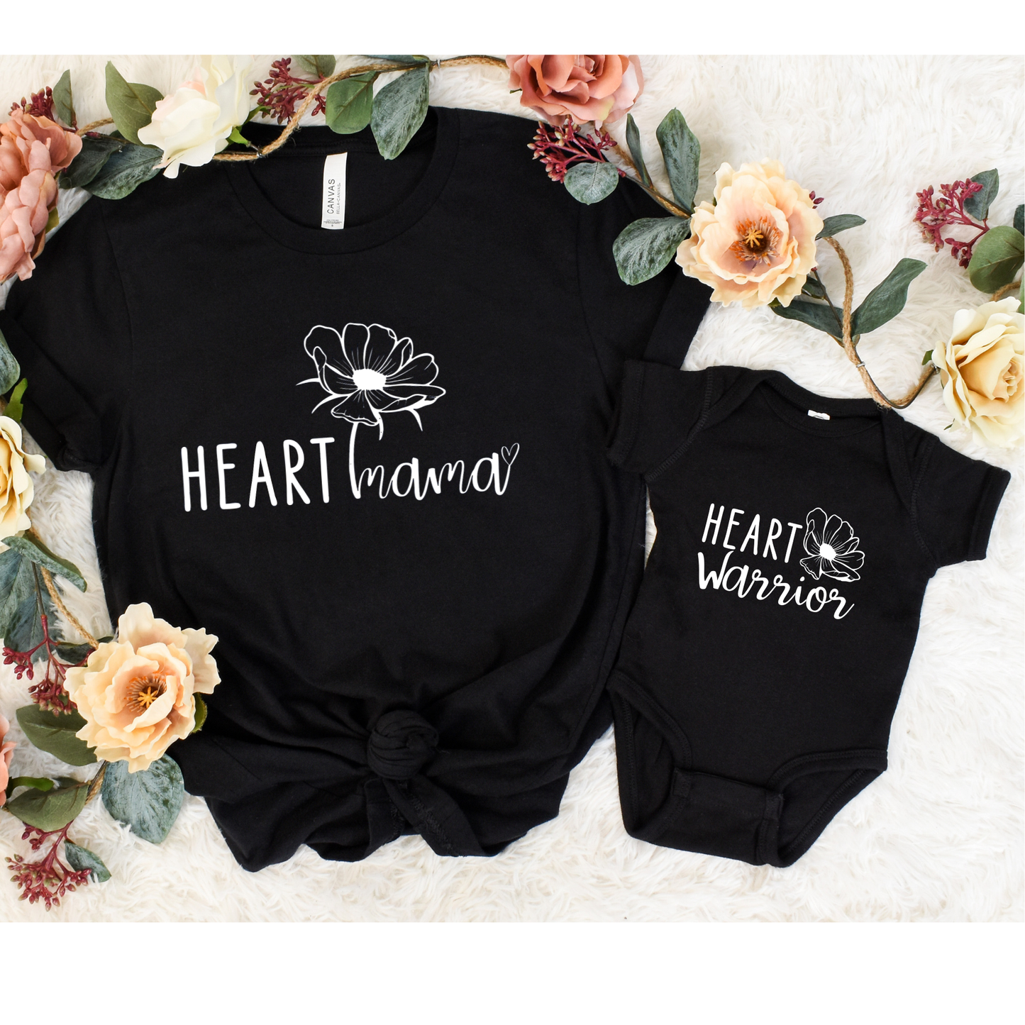 Heart Mama+Heart Warrior-Mommy & Me Onesie Set | Shirts Made for Matching Memories
