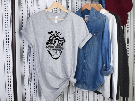 CHD Graphic Tee – Human Heart -The Beat Goes On Awareness Shirt | Celebrate Strength & Resilience in Comfort-For Heart Moms-CHD Families and Supporters-Cardiac Healthcare Workers