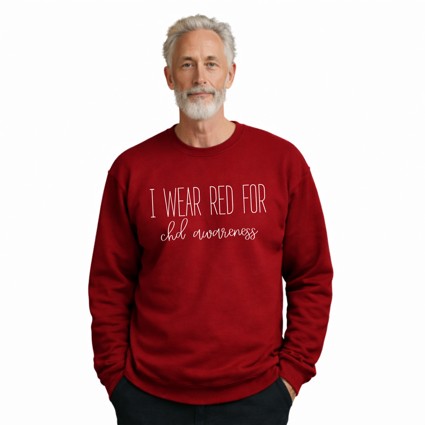 I Wear Red For CHD Awareness Sweatshirt – Gildan Crewneck for Grandpa