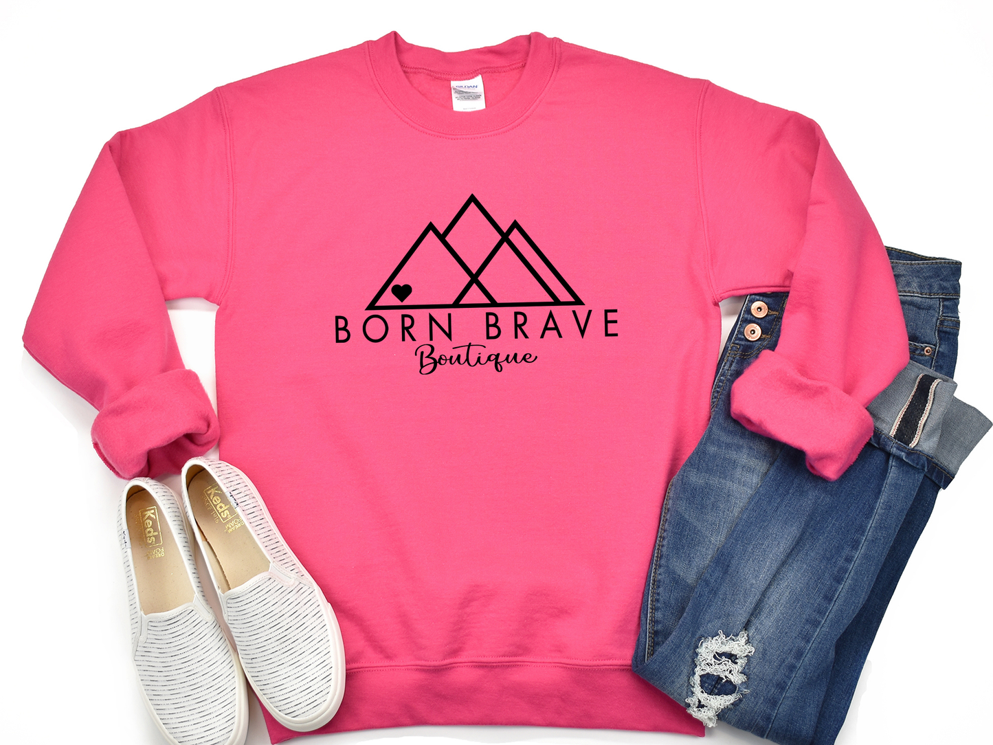 CHD Awareness Sweatshirt – Cozy Gildan Crewneck | Born Brave Logo with Customizable Birthstone Heart