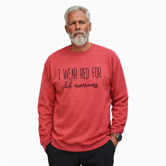 I Wear Red For CHD Awareness Sweatshirt – Gildan Crewneck for Grandpa