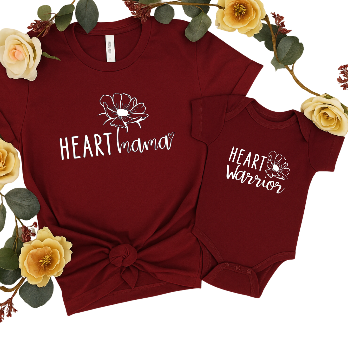 Heart Mama+Heart Warrior-Mommy & Me Onesie Set | Shirts Made for Matching Memories