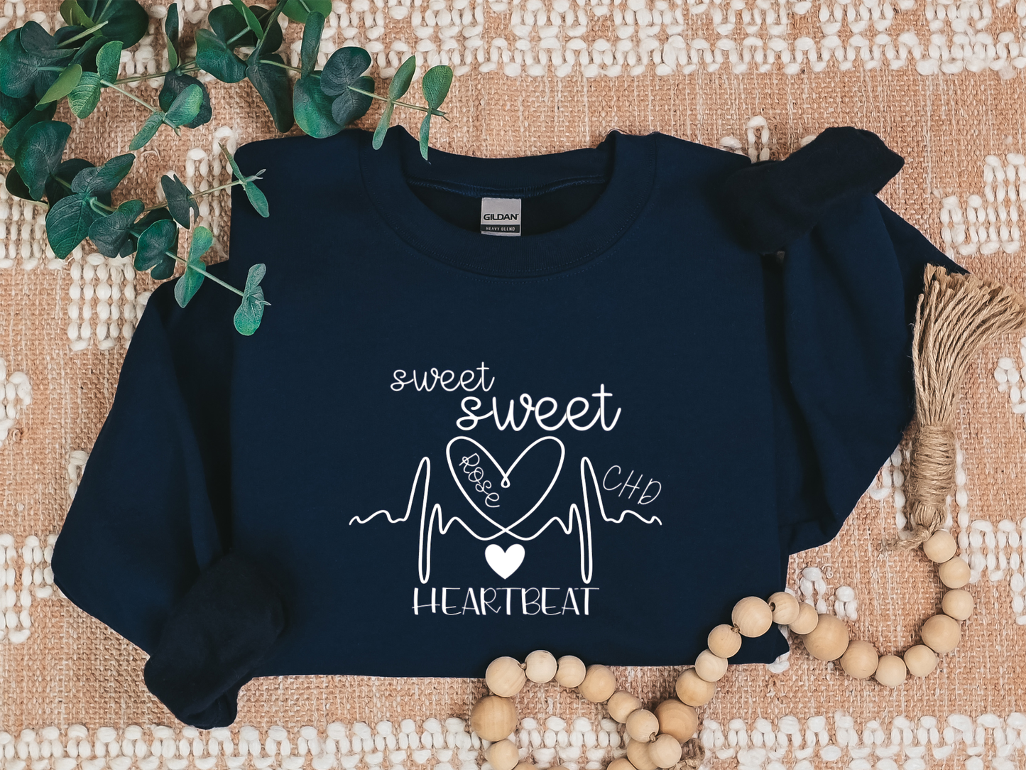 CHD Awareness Crew-Neck for Moms – Premium Gildan Sweatshirt | Wear Your Child's Heart Beat with Pride | Sweet Sweet Heartbeat