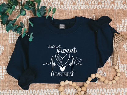 CHD Awareness Crew-Neck for Moms – Premium Gildan Sweatshirt | Wear Your Child's Heart Beat with Pride | Sweet Sweet Heartbeat