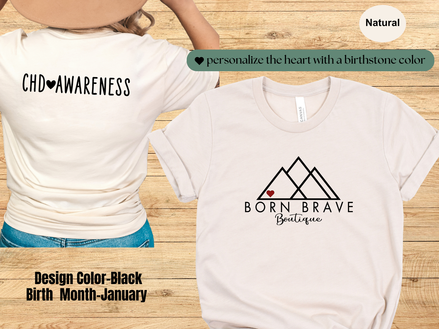Born Brave Boutique Logo Tee – Personalized Heart Color