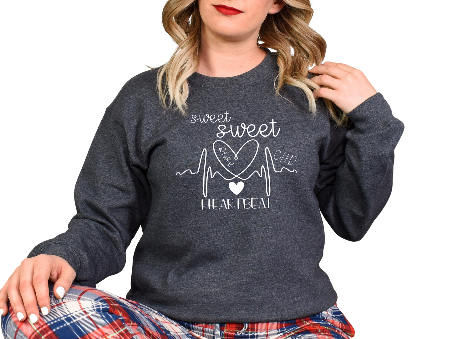 CHD Awareness Crew-Neck for Moms – Premium Gildan Sweatshirt | Wear Your Child's Heart Beat with Pride | Sweet Sweet Heartbeat