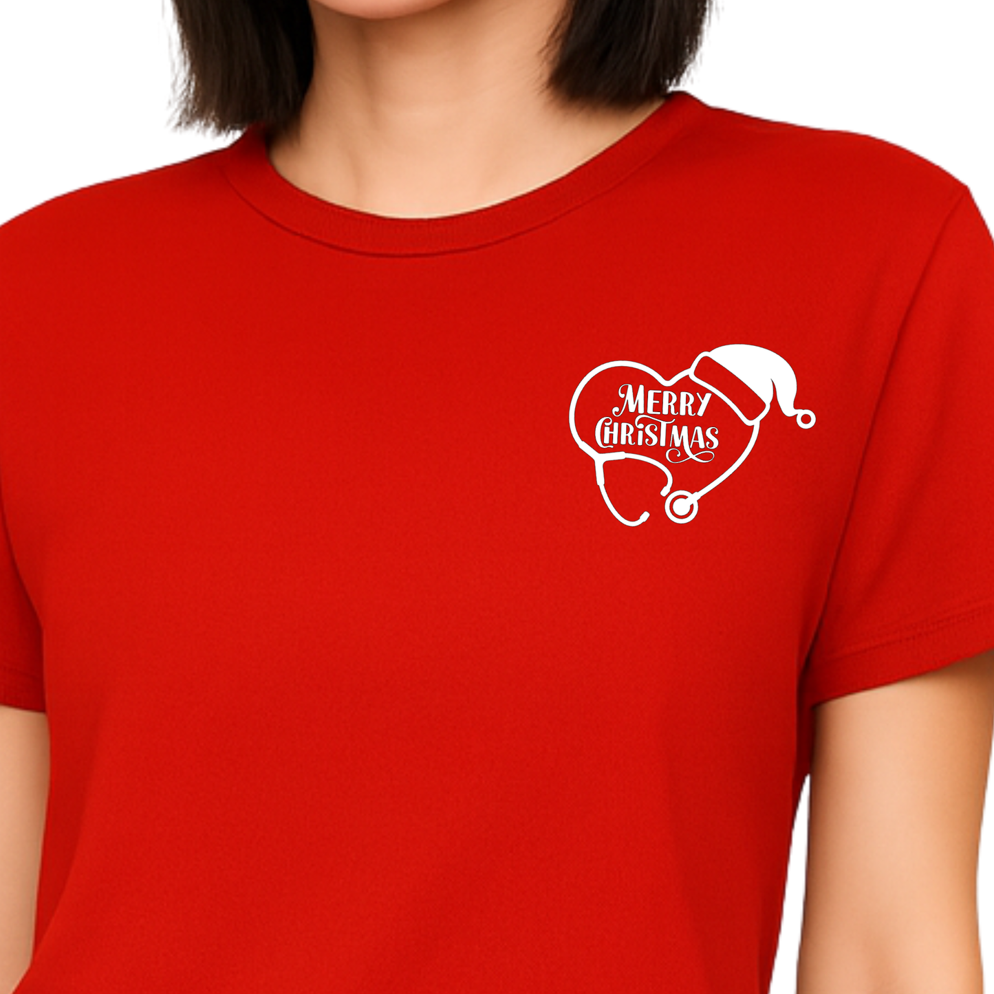 Christmas Healthcare Tee | Santa Stethoscope Left Chest Placement