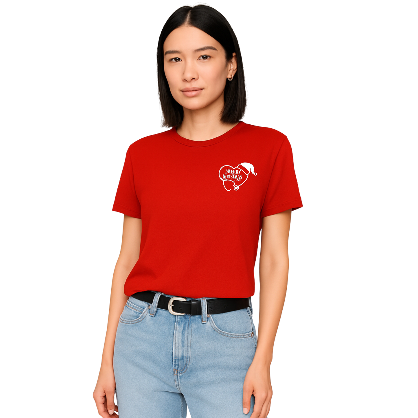 Christmas Healthcare Tee | Santa Stethoscope Left Chest Placement