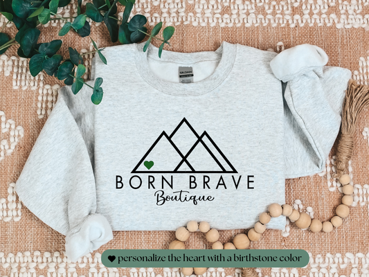 CHD Awareness Sweatshirt – Cozy Gildan Crewneck | Born Brave Logo with Customizable Birthstone Heart