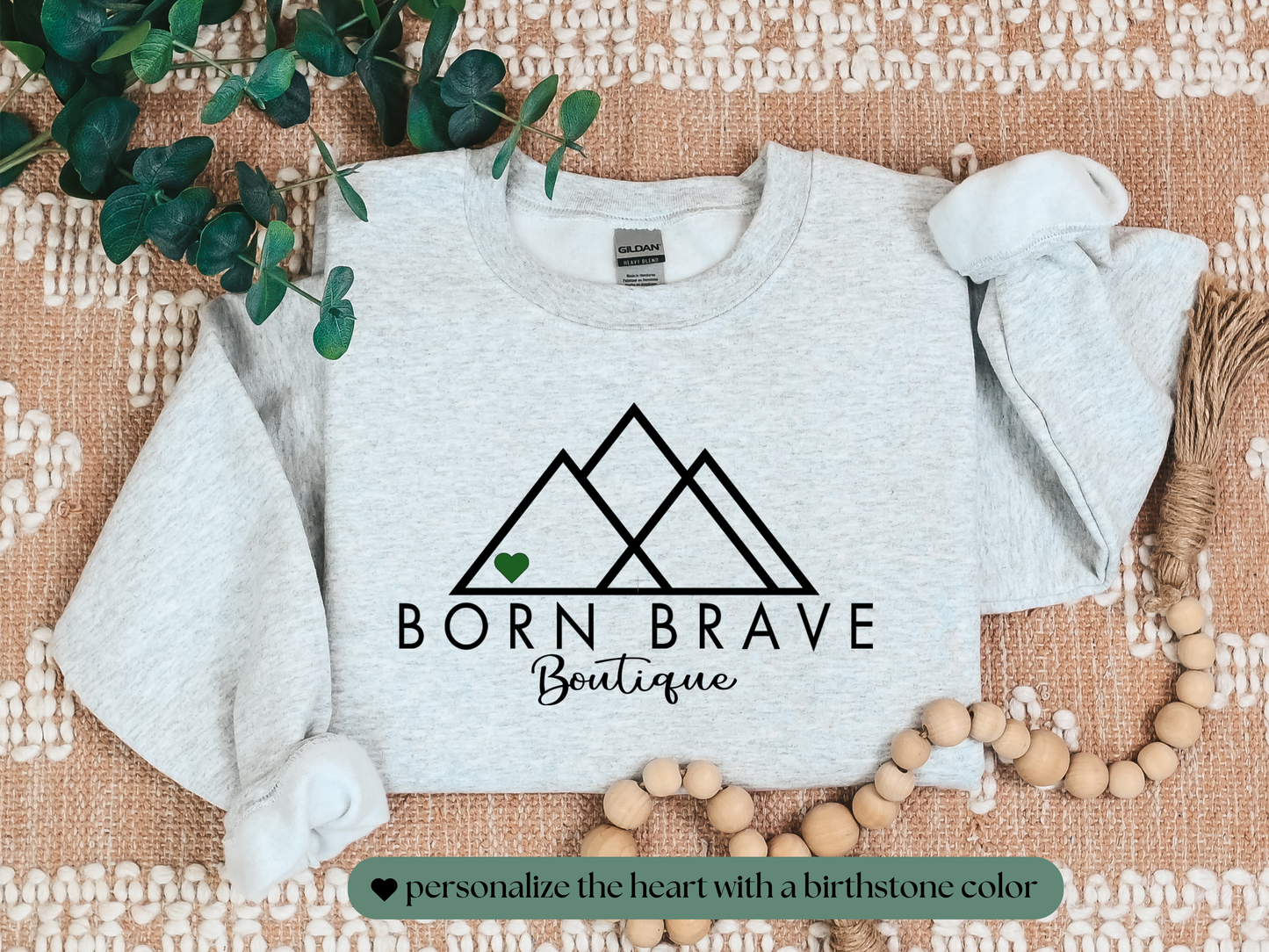 CHD Awareness Sweatshirt – Cozy Gildan Crewneck | Born Brave Logo with Customizable Birthstone Heart