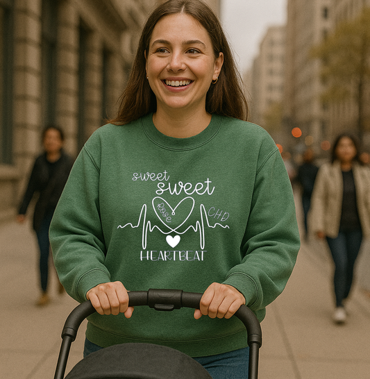 CHD Awareness Crew-Neck for Moms – Premium Gildan Sweatshirt | Wear Your Child's Heart Beat with Pride | Sweet Sweet Heartbeat