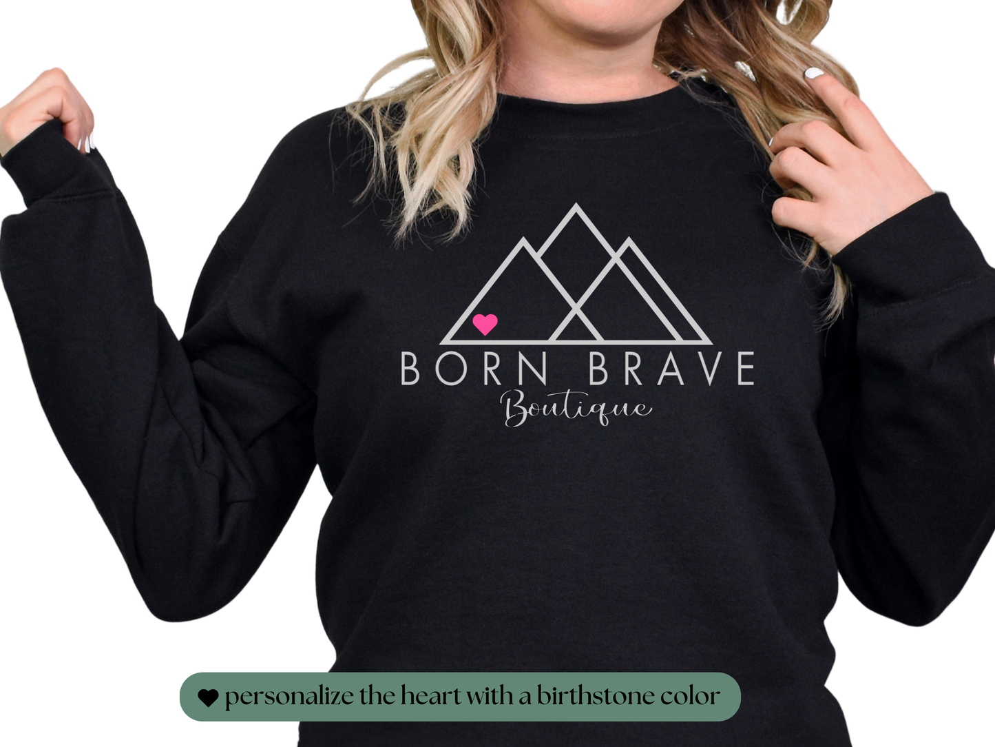 CHD Awareness Sweatshirt – Cozy Gildan Crewneck | Born Brave Logo with Customizable Birthstone Heart